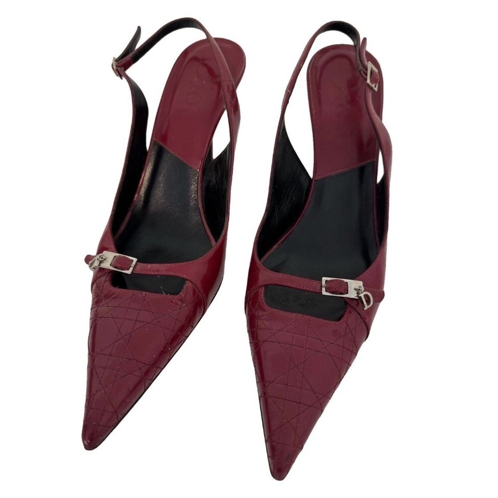 Vintage Dior Burgundy Galliano Cannage Patent Leather Slingback Pumps Fall Shoes